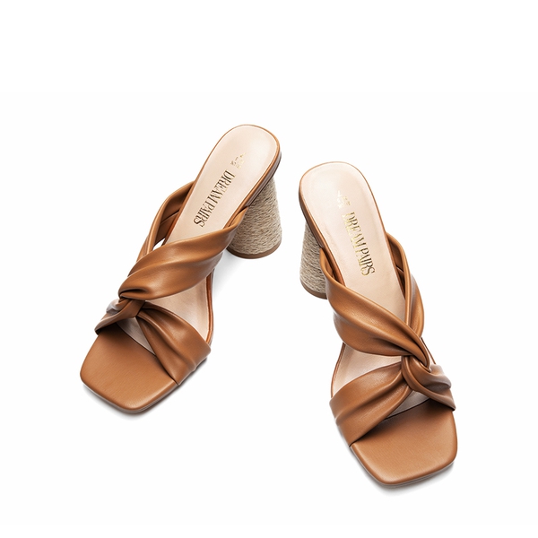 Square Toe Espadrille Heel Sandals - TAN - 4